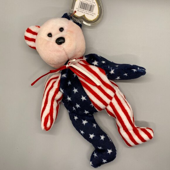 Ty Beanie Babies 1999 Red Face Spangle Red White Blue Patriotic Bear - Picture 3 of 8